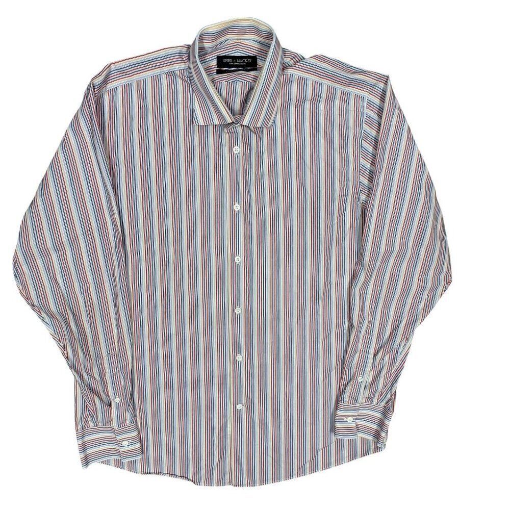 Spier & Mackay Contemporary Multicolor Striped Dress Shirt Cotton 43 17 XL
